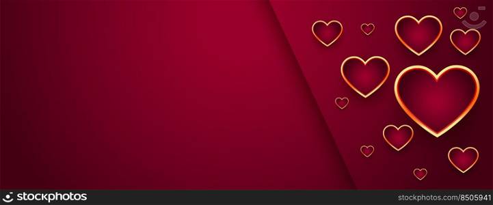 beautiful red valentines day banner with golden hearts