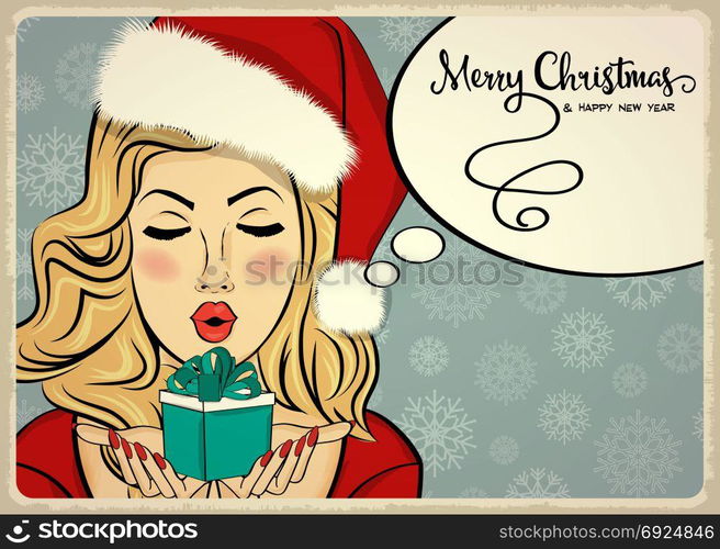 beautiful retro Christmas card with sexy Santa, vector format