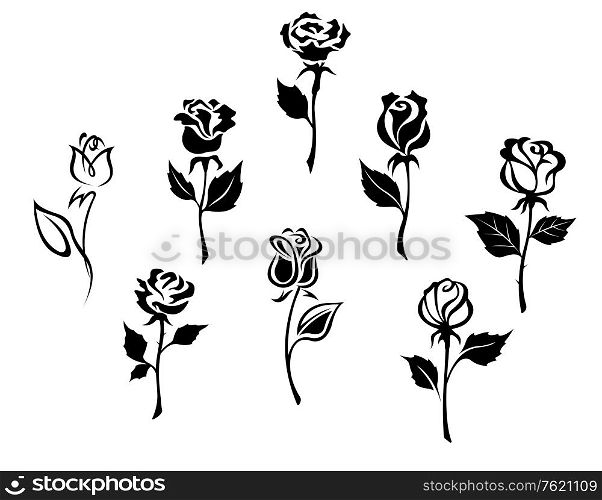 Beautiful roses silhouettes set for holiday gift design