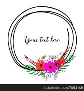 Beautiful round frames with flower for decoration. Decorative element for wedding card. Invitations Vector illustration.