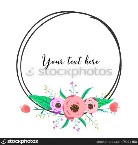 Beautiful round frames with flower for decoration. Decorative element for wedding card. Invitations Vector illustration.