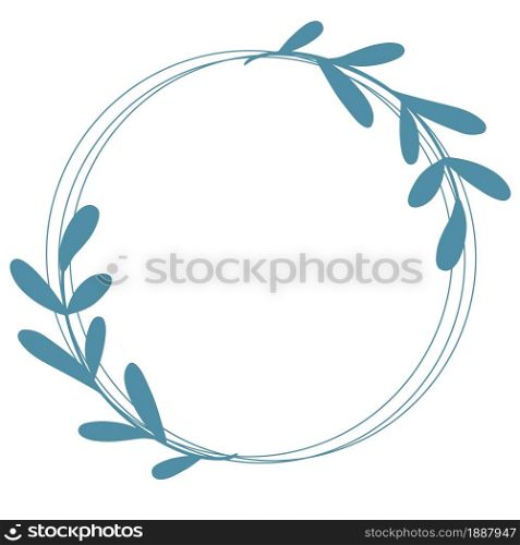 Beautiful round wreath with graceful elongated branches with sheets, vector illustration. Circular botanical template for congratulations or invitations. Hand drawn graphics, natural contour with leaves.. Beautiful round wreath with graceful elongated branches with sheets, vector illustration.