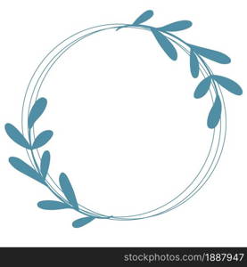 Beautiful round wreath with graceful elongated branches with sheets, vector illustration. Circular botanical template for congratulations or invitations. Hand drawn graphics, natural contour with leaves.. Beautiful round wreath with graceful elongated branches with sheets, vector illustration.