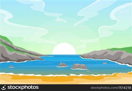 Beautiful Sea Panorama Beach Coast Bay Ocean Landscape Illustration