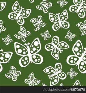 Beautiful seamless butterflies pattern in green and white colors.. Beautiful seamless background of butterflies green and white colors.