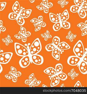 Beautiful seamless butterflies pattern in orange and white colors.. Beautiful seamless background of butterflies orange and white colors.