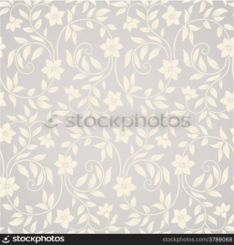 Beautiful seamless curly floral background with flowers and leaves