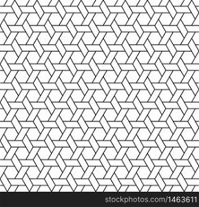 Beautiful Seamless Japanese Geometric Pattern Kumiko For Shoji Screen, Great Design For Any Purposes. Japanese Traditional Wall, Shoji.Black And White.Average thickness lines.. Seamless Japanese Pattern Kumiko For Shoji Screen In Black And White Color.