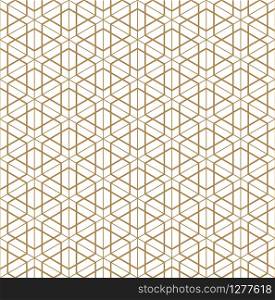 Beautiful Seamless japanese pattern kumiko for shoji screen, great design for any purposes. Japanese pattern background vector. Japanese traditional wall, shoji.Average and fine lines.. Seamless japanese pattern shoji kumiko in golden.