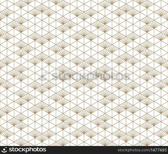 Beautiful Seamless japanese pattern kumiko for shoji screen, great design for any purposes. Japanese pattern background vector. Japanese traditional wall, shoji.Average thickness lines.. Seamless japanese pattern shoji kumiko in golden.