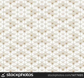 Beautiful Seamless japanese pattern kumiko for shoji screen, great design for any purposes. Japanese pattern background vector. Japanese traditional wall, shoji.Average thickness lines.. Seamless japanese pattern shoji kumiko in golden.
