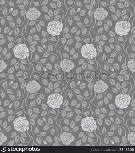 Beautiful seamless pattern with flowers and leaves in gray tones