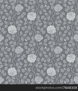 Beautiful seamless pattern with flowers and leaves in gray tones
