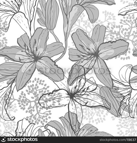 Beautiful seamless pattern with lilies, vector illustration.