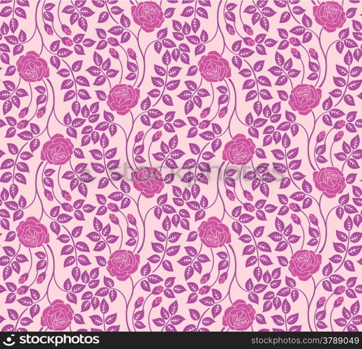 Beautiful seamless pink background with flowers and leaves