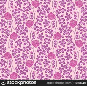 Beautiful seamless pink background with flowers and leaves