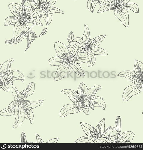 Beautiful seamless wallpaper with blooming lilies with on background, vector illustration