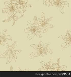 Beautiful seamless wallpaper with blooming lilies with on background, vector illustration