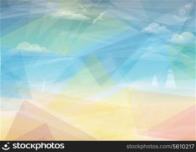 Beautiful seaside view poster. Vector background.
