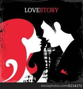 Beautiful sexy couple silhouette. Love story man and woman vector illustration. Valentine?s day card