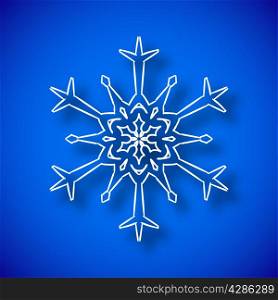 Beautiful snowflake with shadow on blue background