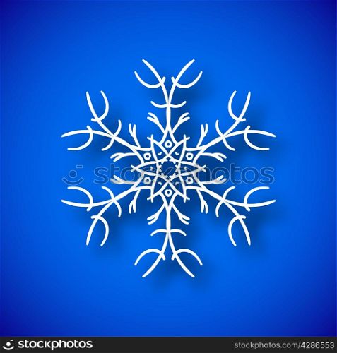 Beautiful snowflake with shadow on blue background