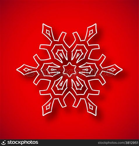 Beautiful snowflake with shadow on red background