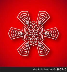Beautiful snowflake with shadow on red background