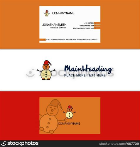 Beautiful Snowman Logo and business card. vertical Design Vector