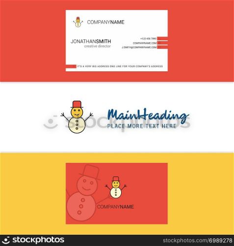 Beautiful Snowman Logo and business card. vertical Design Vector
