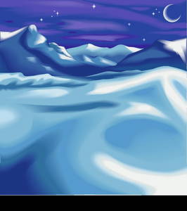 Beautiful snowy night time winter landscape scene, with the moon and stars. No meshes used.