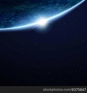 Beautiful space earth background with copy space and stars in 3d illustration. Beautiful space earth background
