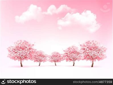 Beautiful spring nature background with trees. Vector.