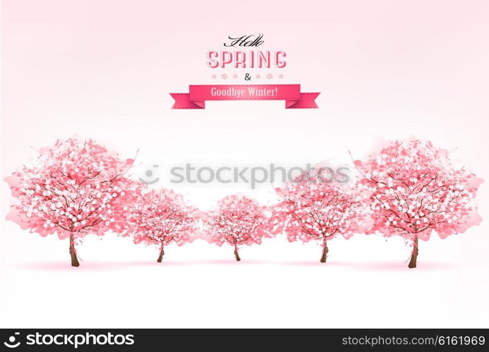 Beautiful spring nature background with trees. Vector.