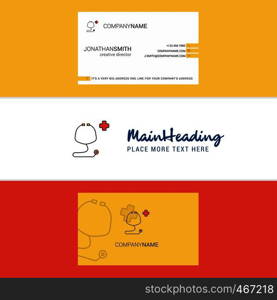 Beautiful Stethoscope Logo and business card. vertical Design Vector