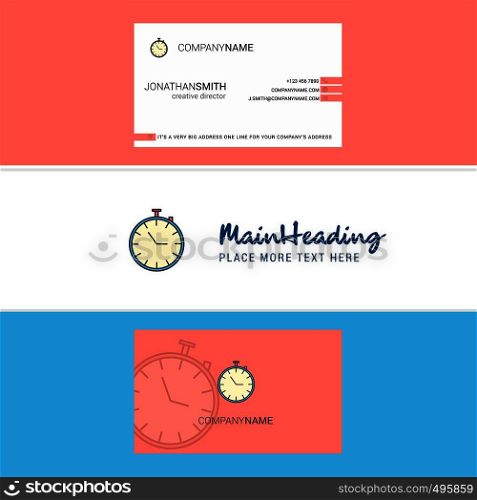 Beautiful Stop watch Logo and business card. vertical Design Vector