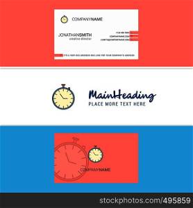 Beautiful Stop watch Logo and business card. vertical Design Vector