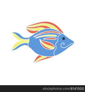  Beautiful striped sea fish isolated doodle style illustration. Underwater inhabitant colored baby character vector. Sea life cartoon clipart