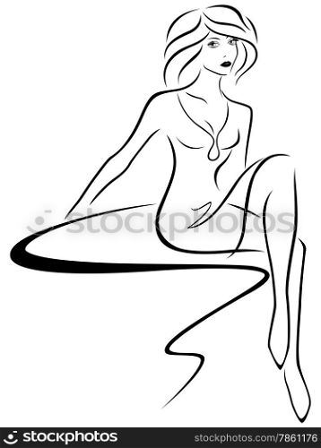 Beautiful stylish woman sitting on abstract sofa, sketching vector illustration