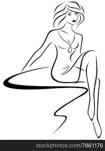 Beautiful stylish woman sitting on abstract sofa, sketching vector illustration