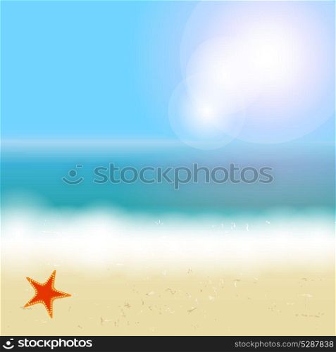 Beautiful summer background with beach, sea, sun and palm tree Vector illustration