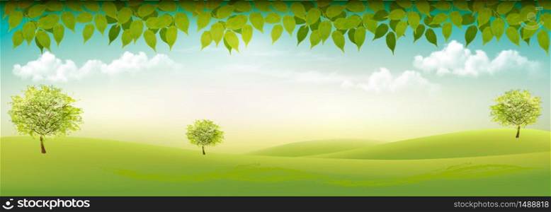 Beautiful summer countryside landscape background. Vector.