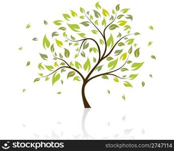Beautiful summer tree with blossom flowers. Vector illustration.