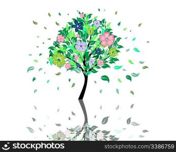 Beautiful summer tree with blossom flowers. Vector illustration.