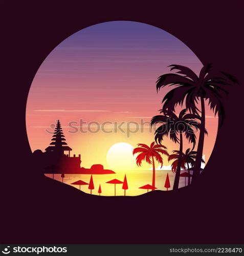 Beautiful Sunset Island Sea Green Bowl Bali Landscape Circle View
