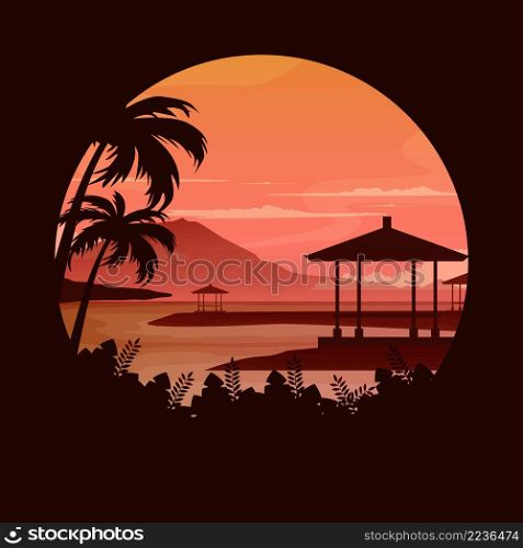 Beautiful Sunset Island Sea Nusa Dua Beach Bali Landscape Circle View