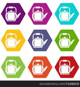 Beautiful teapot icons 9 set coloful isolated on white for web. Beautiful teapot icons set 9 vector