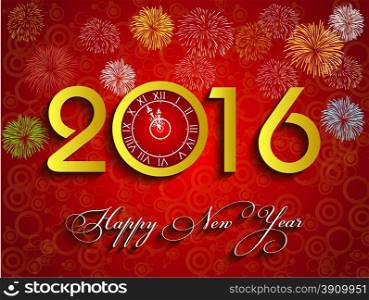 Beautiful text Happy New Year 2016 with fireworks illustration