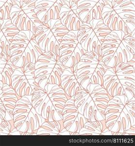 Beautiful troπcal monstera≤aves seam≤ss pattern design. Troπcal≤aves nature background. Trendy Brazilian illustration. Spring and∑mer design for texti≤, pr∫s, wrapπng paper.