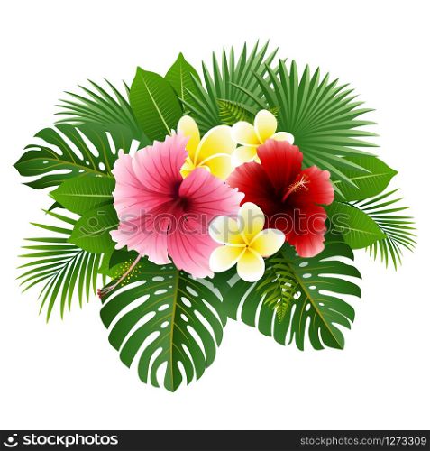 Beautiful tropical flowers and leaves